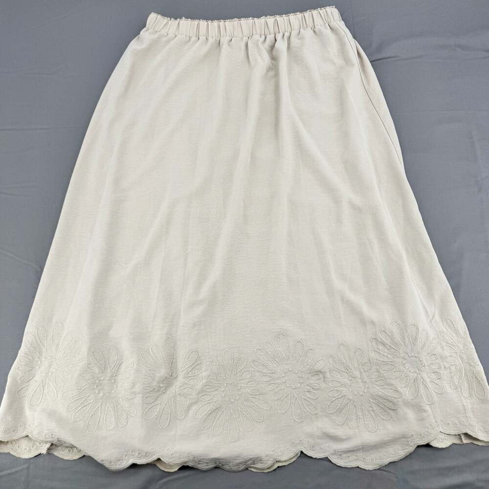 Adrianna Papell Boho White Floral Embroidered Hem Midi Skirt